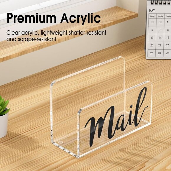 Acrylic Mail Holder, Clear Sorter, Organizer Countertop, Print Script Letter Hol - Picture 2 of 8